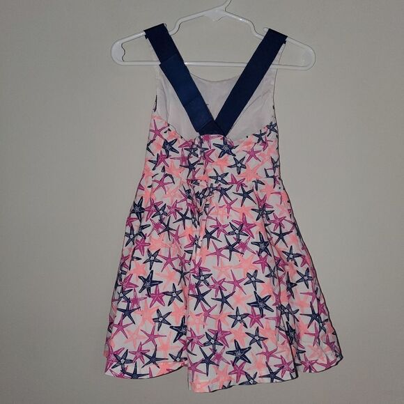 CROWN & IVY NEON CORAL AND NAVY STARFISH PRINT LINED DRESS SIZE 2T - Picture 2 of 3